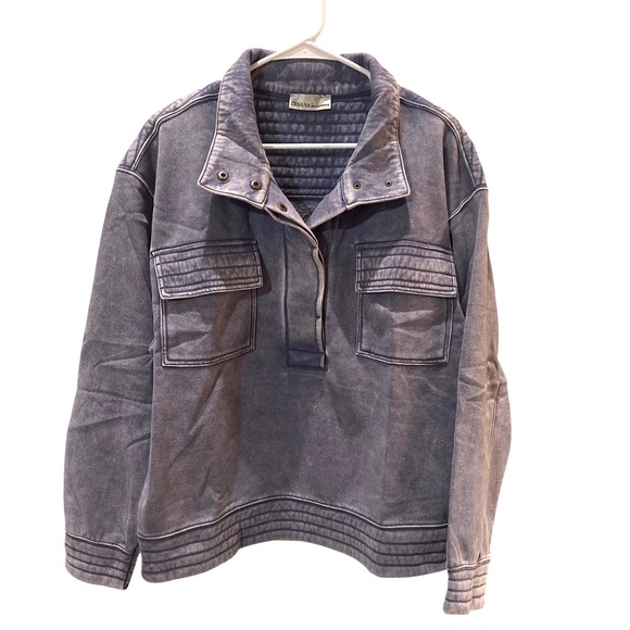 Zenana Tops - Zenana Purple/Gray Acid Wash Quarter Snap Sweatshirt Large